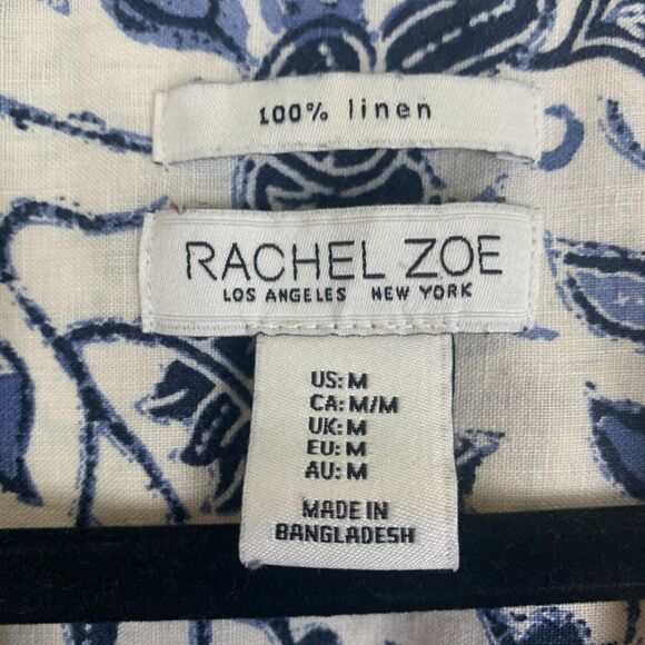Rachel Zoe 100% Linen Blue White Floral Button Down Shirt Blouse Top Medium - Picture 3 of 7